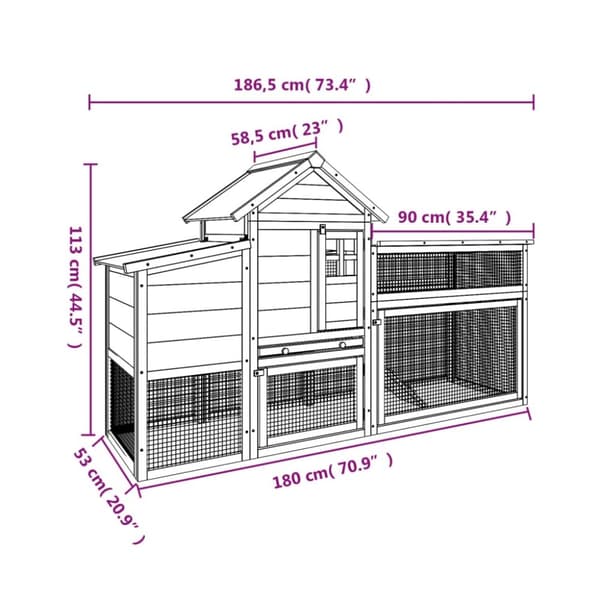 The Living Store hønsehus 186,5x58,5x113 cm massivt fyrretræ brun - Huse & bure til små dyr