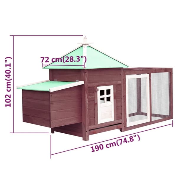 The Living Store Hönsbur med värprede mocka 190x72x102 cm massivt granträ -  Smådjursburar