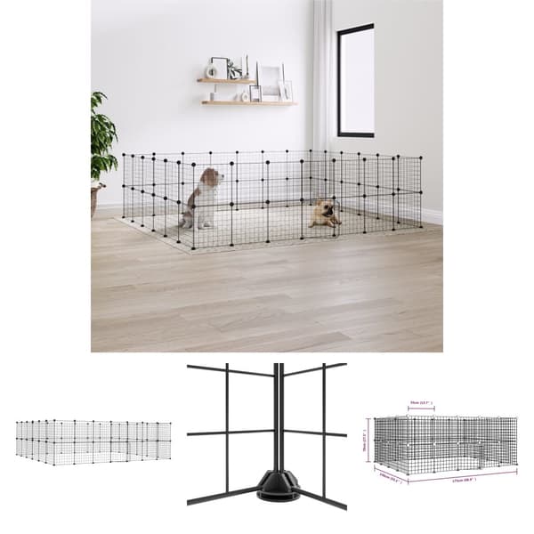 The Living Store 52-panels kæledyrsindhegning med låge 35x35 cm stål sort - Huse & bure til små dyr