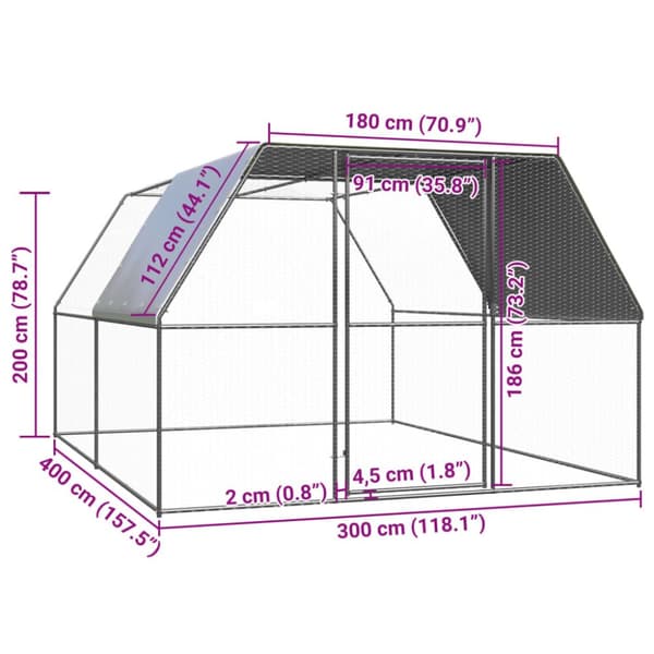 The Living Store udendørs hønsegård 3x4x2 m galvaniseret stål -  Huse & bure til små dyr