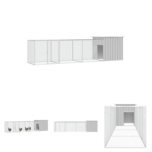 The Living Store hønsehus 400x91x100 cm galvaniseret stål grå -  Huse & bure til små dyr