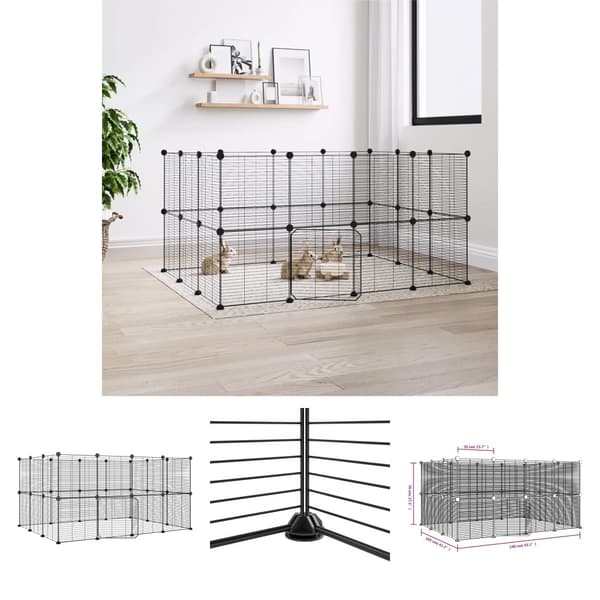 The Living Store 28-panels kæledyrsindhegning med låge 35x35 cm stål sort -  Huse & bure til små dyr