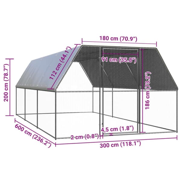 The Living Store Ulkotilan kanahäkki 3x6x2 m galvanoitu teräs -  Pieneläinten kopit & häkit