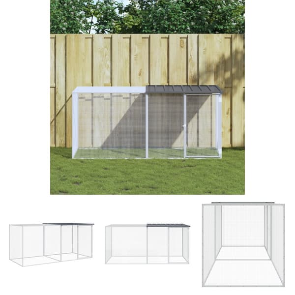 The Living Store hønsebur med tag 203x98x90 cm galvaniseret stål antracitgrå -  Huse & bure til små dyr
