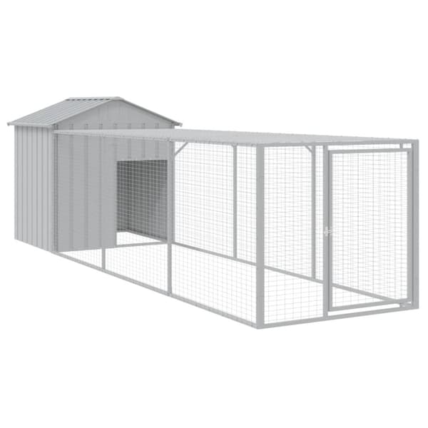 The Living Store hønsehus med løbegård 117x405x123 cm galvaniseret stål lysegrå - Huse & bure til små dyr