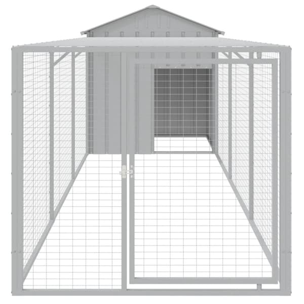 The Living Store hønsehus med løbegård 117x405x123 cm galvaniseret stål lysegrå - Huse & bure til små dyr
