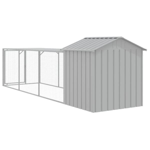 The Living Store hønsehus med løbegård 117x405x123 cm galvaniseret stål lysegrå - Huse & bure til små dyr