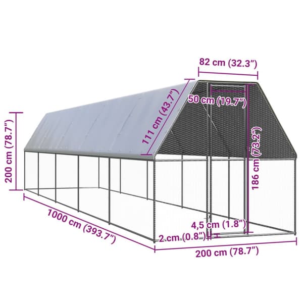 The Living Store Ulkotilan kanahäkki 2x10x2 m galvanoitu teräs -  Pieneläinten kopit & häkit