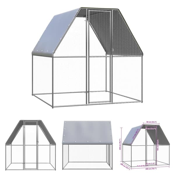 The Living Store hønsebur 2x2x2 m galvaniseret stål sølvfarvet og grå -  Huse & bure til små dyr