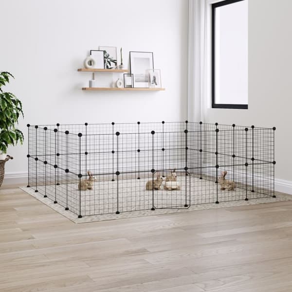 Huse & bure til små dyr - Living 44-panels kæledyrsindhegning med låge 35x35 cm stål sort