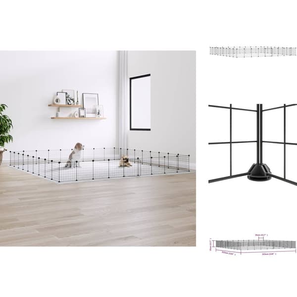 Huse & bure til små dyr - Living 36-panels kæledyrsindhegning med låge 35x35 cm stål sort