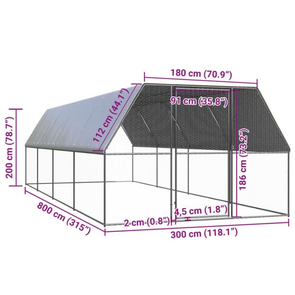 Pieneläinten kopit & häkit - Living Ulkotilan kanahäkki 3x8x2 m galvanoitu teräs