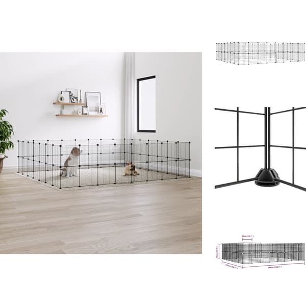 Huse & bure til små dyr - Living 60-panels kæledyrsindhegning med låge 35x35 cm stål sort