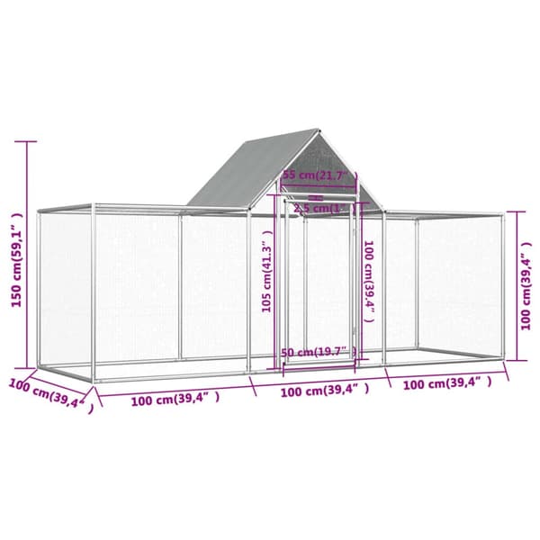 Pieneläinten kopit & häkit - Living Kanahäkki 3x1x1,5 m galvanoitu teräs