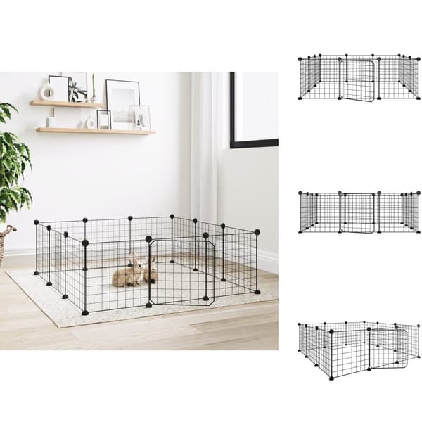 Huse & bure til små dyr - Living 12-panels kæledyrsindhegning med låge 35x35 cm stål sort