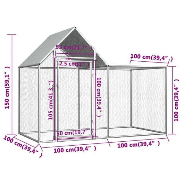 Smådjursburar - Living Hönsbur 2x1x1,5 m galvaniserat stål