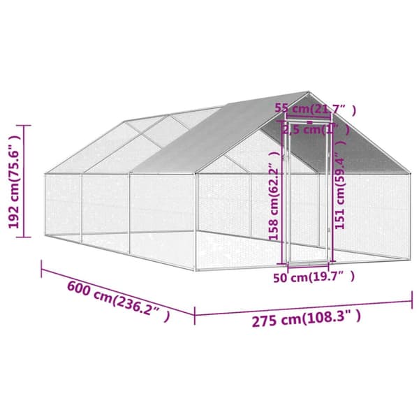Smådjursburar - Living Hönsbur för utomhusbruk 2,75x8x1,92 m galvaniserat stål