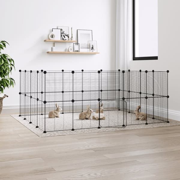 Huse & bure til små dyr - Living 36-panels kæledyrsindhegning med låge 35x35 cm stål sort