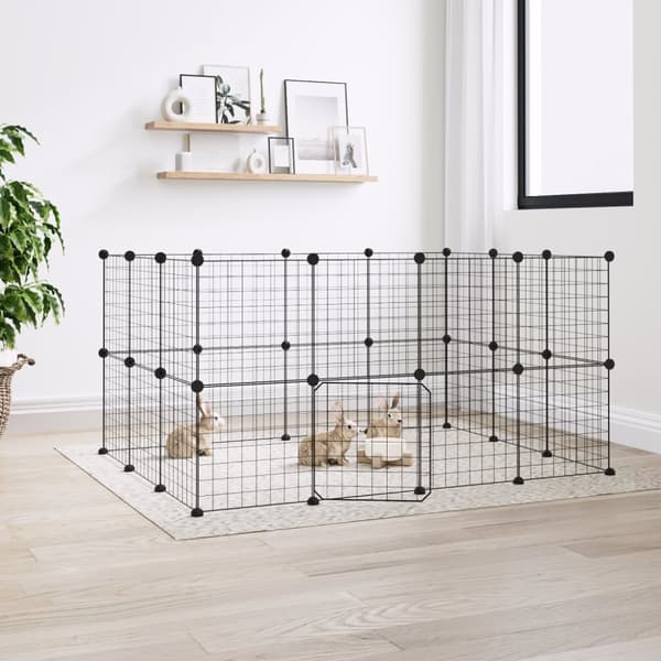 Huse & bure til små dyr - Living 28-panels kæledyrsindhegning med låge 35x35 cm stål sort