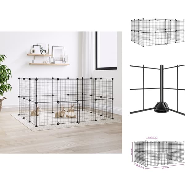 Huse & bure til små dyr - Living 28-panels kæledyrsindhegning med låge 35x35 cm stål sort