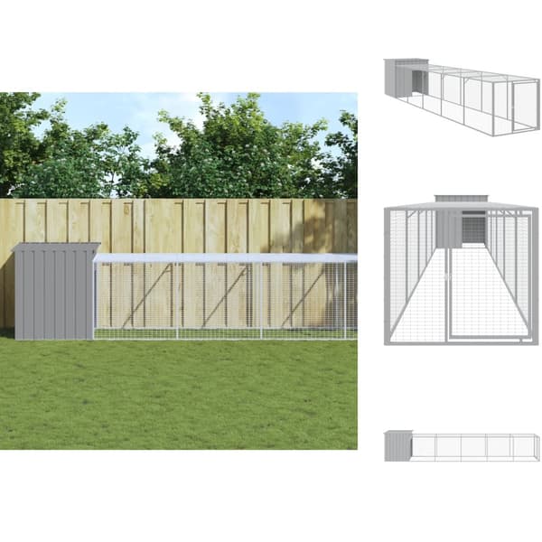 Huse & bure til små dyr - Living hønsehus med løbegård 110x609x110 cm galvaniseret stål lysegrå