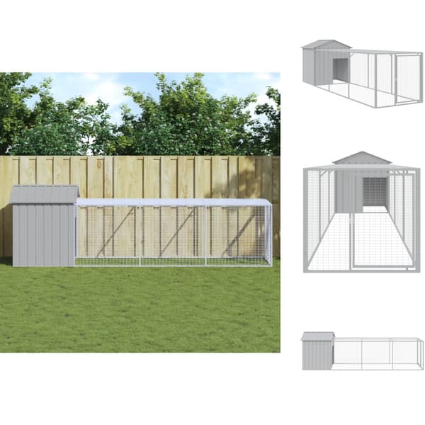 Huse & bure til små dyr - Living hønsehus med løbegård 117x405x123 cm galvaniseret stål lysegrå