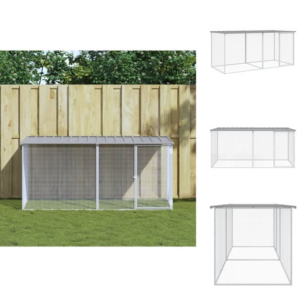 Huse & bure til små dyr - Living hønsebur med tag 203x98x90 cm galvaniseret stål lysegrå