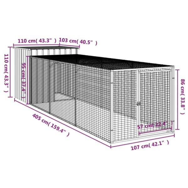 Huse & bure til små dyr - Living hønsehus med løbegård 110x405x110 cm galvaniseret stål antracit