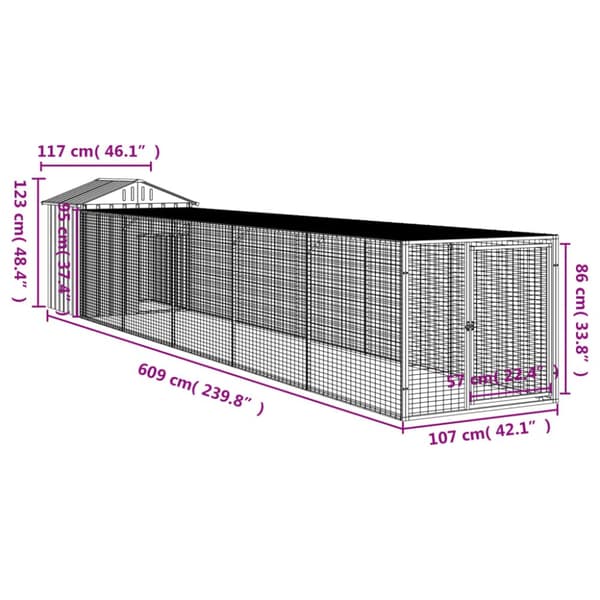 Huse & bure til små dyr - Living hønsehus med løbegård 117x609x123 cm galvaniseret stål lysegrå