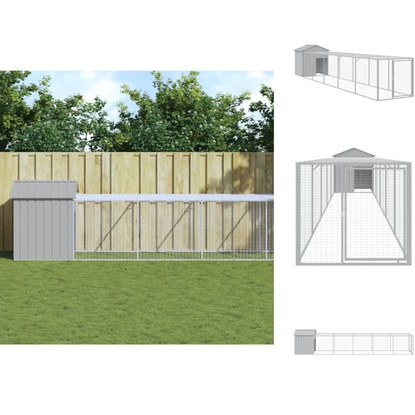 Huse & bure til små dyr - Living hønsehus med løbegård 117x609x123 cm galvaniseret stål lysegrå