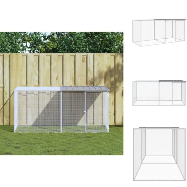 Huse & bure til små dyr - Living hønsebur med tag 203x98x90 cm galvaniseret stål lysegrå