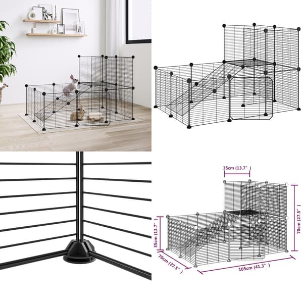 20-panels kæledyrsindhegning med låge 35x35 cm stål sort - Kæledyrsbur - Kæledyrsbure - Home & Living