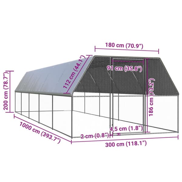 Hönsbur för utomhusbruk 3x10x2 m galvaniserat stål - Bur - Burar - Home & Living