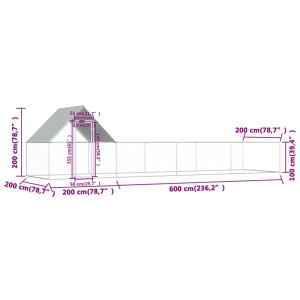 Hønsegård 8x2x2 m galvaniseret stål - Hønsegård - Hønsegårde - Home & Living