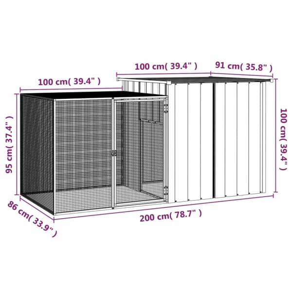 Kaninbur antracit 200x91x100 cm galvaniserat stål - Kaninbur - Kaninburar - Home & Living