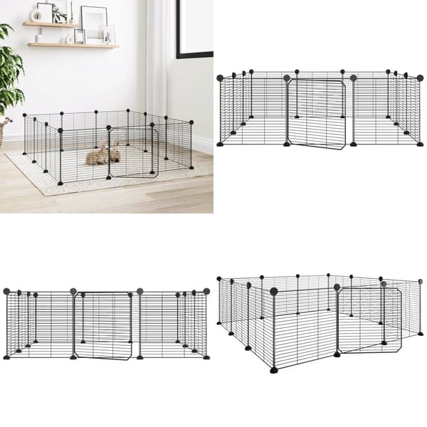 12-panels kæledyrsindhegning med låge 35x35 cm stål sort - Kæledyrsindhegning - Kæledyrsindhegninger - Home & Living