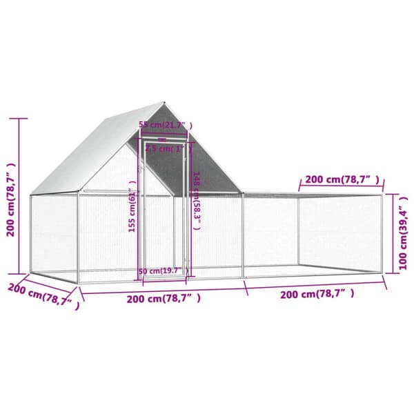 Kanahäkki 4x2x2 m galvanoitu teräs - Kanakoppi - Kanakopit - Home & Living