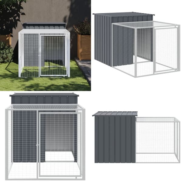 Hønsehus med løbegård 110x201x110 cm galvaniseret stål antracit - Hønsegård - Hønsegårde - Home & Living