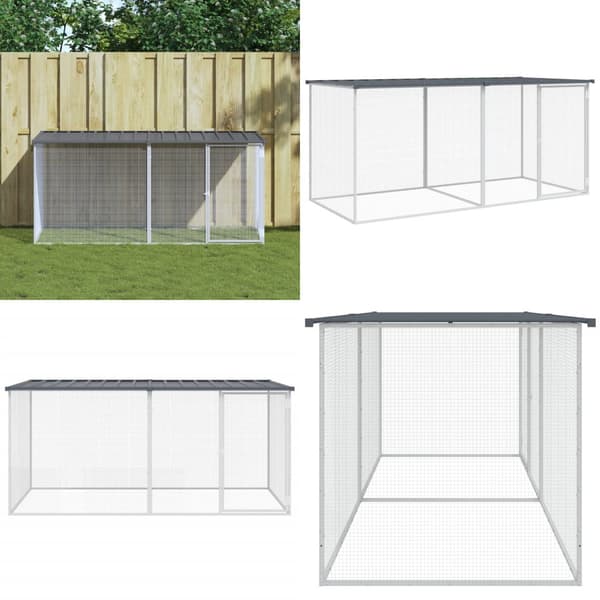 Hønsebur med tag 203x98x90 cm galvaniseret stål antracitgrå - Hønsegård - Hønsegårde - Home & Living