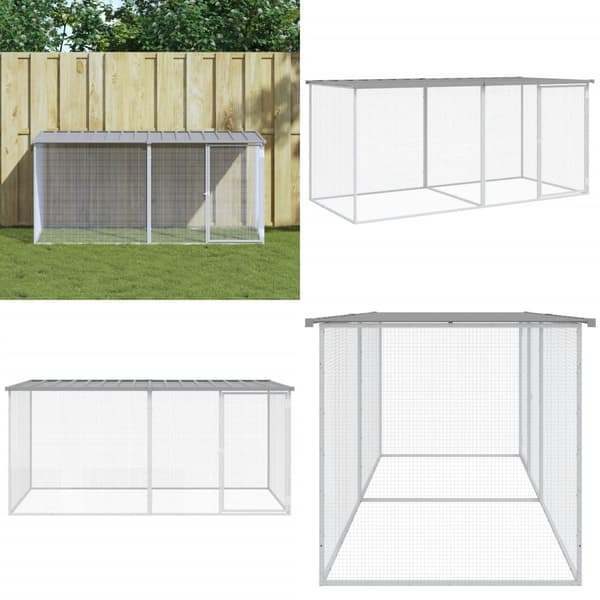 Hønsebur med tag 203x98x90 cm galvaniseret stål lysegrå - Hønsegård - Hønsegårde - Home & Living