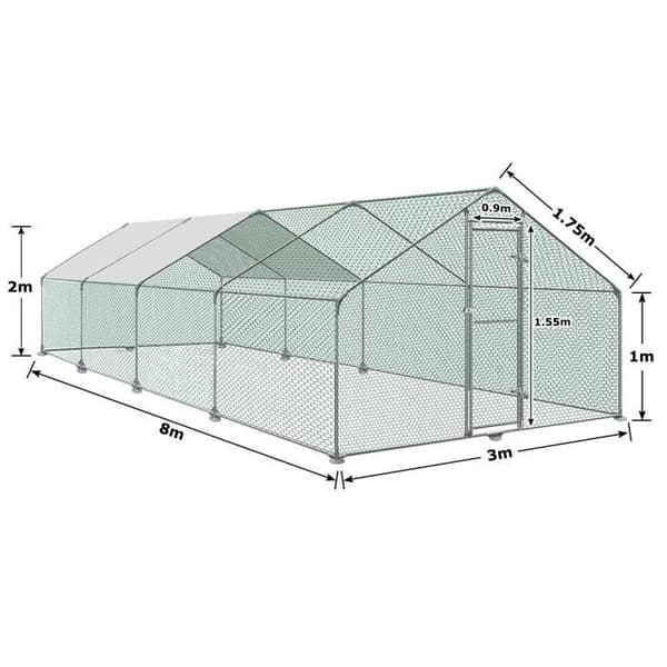 Hönshus - Ej specificerat - 3x8x2m - Galvaniserat stål - Vattentät - Säker med lås