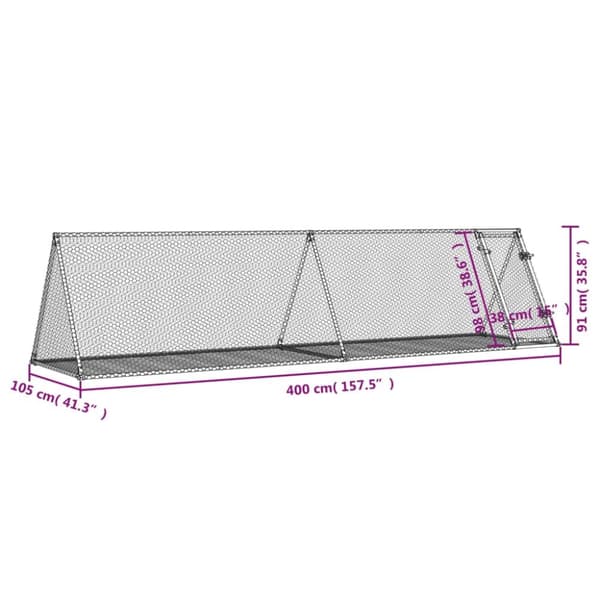 kaninbur 400x105x91 cm galvaniseret stål sølvfarvet