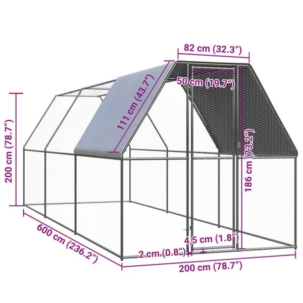 udendørs hønsegård 2x6x2 m galvaniseret stål
