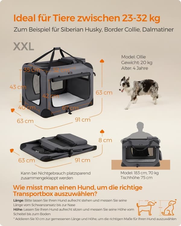 Rootz XXL Grå Hundeboks - Kæledyrsbur - Kennel - Metalramme - 600D Oxford-stof - PVC-belægning - Fleece - Letvægts - Rummelig - Bærbar - 91 cm x 63 cm