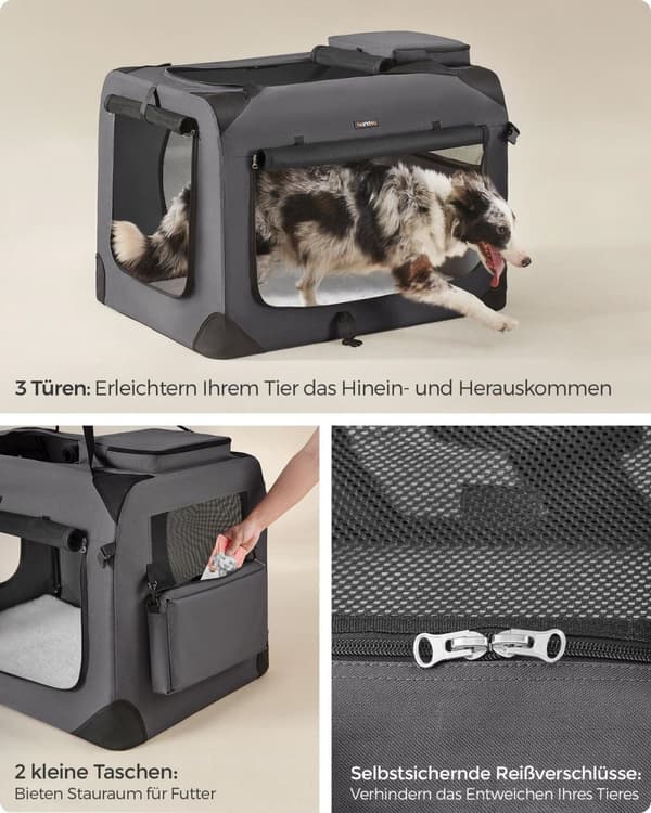 Rootz XXL Grå Hundeboks - Kæledyrsbur - Kennel - Metalramme - 600D Oxford-stof - PVC-belægning - Fleece - Letvægts - Rummelig - Bærbar - 91 cm x 63 cm
