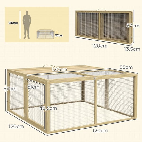 Rootz PawHut Small Animal Hutch - Kaninbur - Portabelt husdjursskydd - Vikbar design - Snabb åtkomst - Rymlig och hållbar - 120 cm x 120 cm x 57 cm -