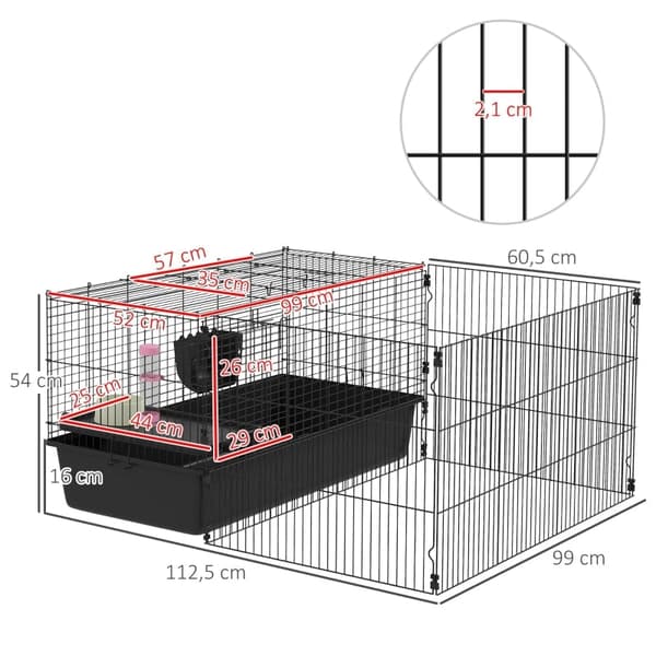 Rootz PawHut Smådyrsbur - Marsvins habitat - Indhegning til kæledyr - Tilpasset design - Komplet tilbehør - Nem adgang - 112,5 cm x 99 cm x 54 cm - Ro