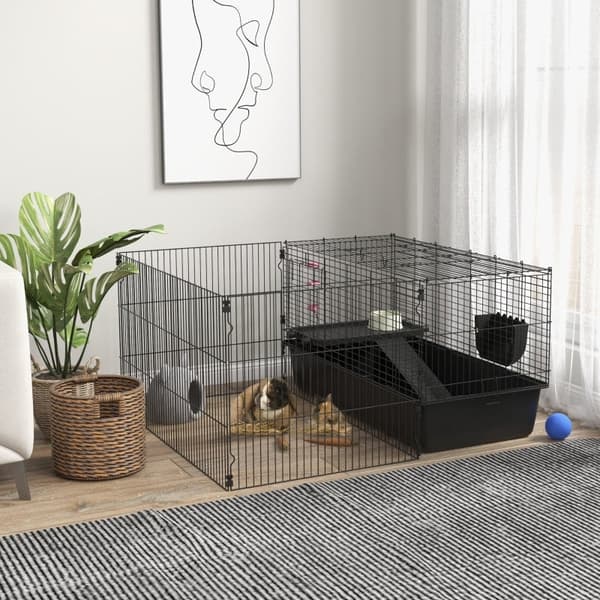 Rootz PawHut Smådyrsbur - Marsvins habitat - Indhegning til kæledyr - Tilpasset design - Komplet tilbehør - Nem adgang - 112,5 cm x 99 cm x 54 cm - Ro