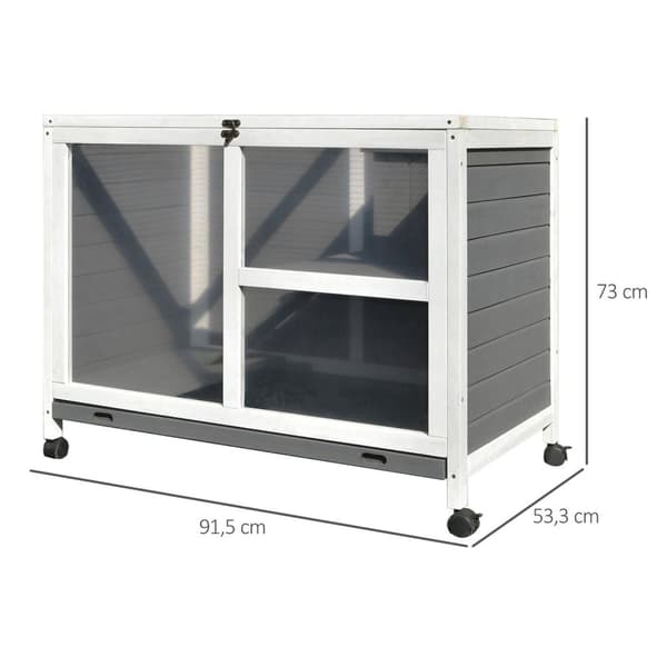 Rootz Rabbit Hutch Dubbeldäckare - Grå - Granträ, Glas, Abs - 36,02 cm x 20,98 cm x 28,74 cm