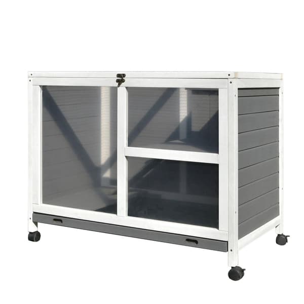 Rootz Rabbit Hutch Dobbeltdækker - Grå - Grantræ, glas, Abs - 36,02 cm x 20,98 cm x 28,74 cm